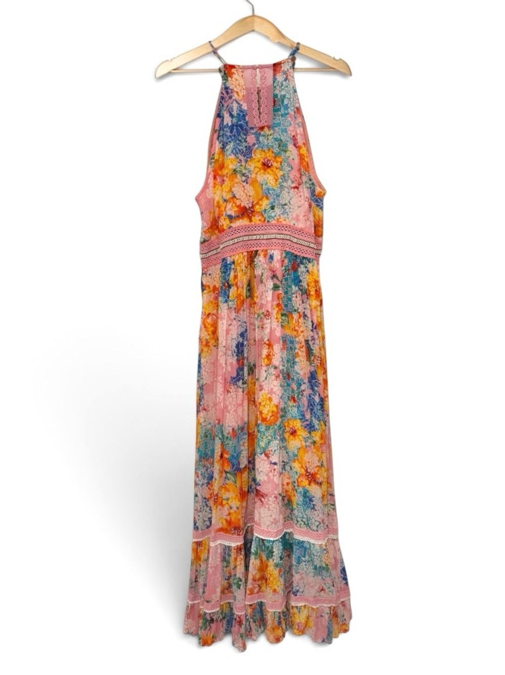 Anthropologie Bhanuni by Jyoti Yuko Halter Maxi Dress Boho Floral Beaded Size 8 - Picture 3 of 16